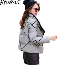 Ayunsue девушку Turn Подпушка воротник тонкий короткий Пуховики и парки для мужчин Женская мода пальто с принтом Мужские парки женские теплые пальто Mujer Abrigo st578