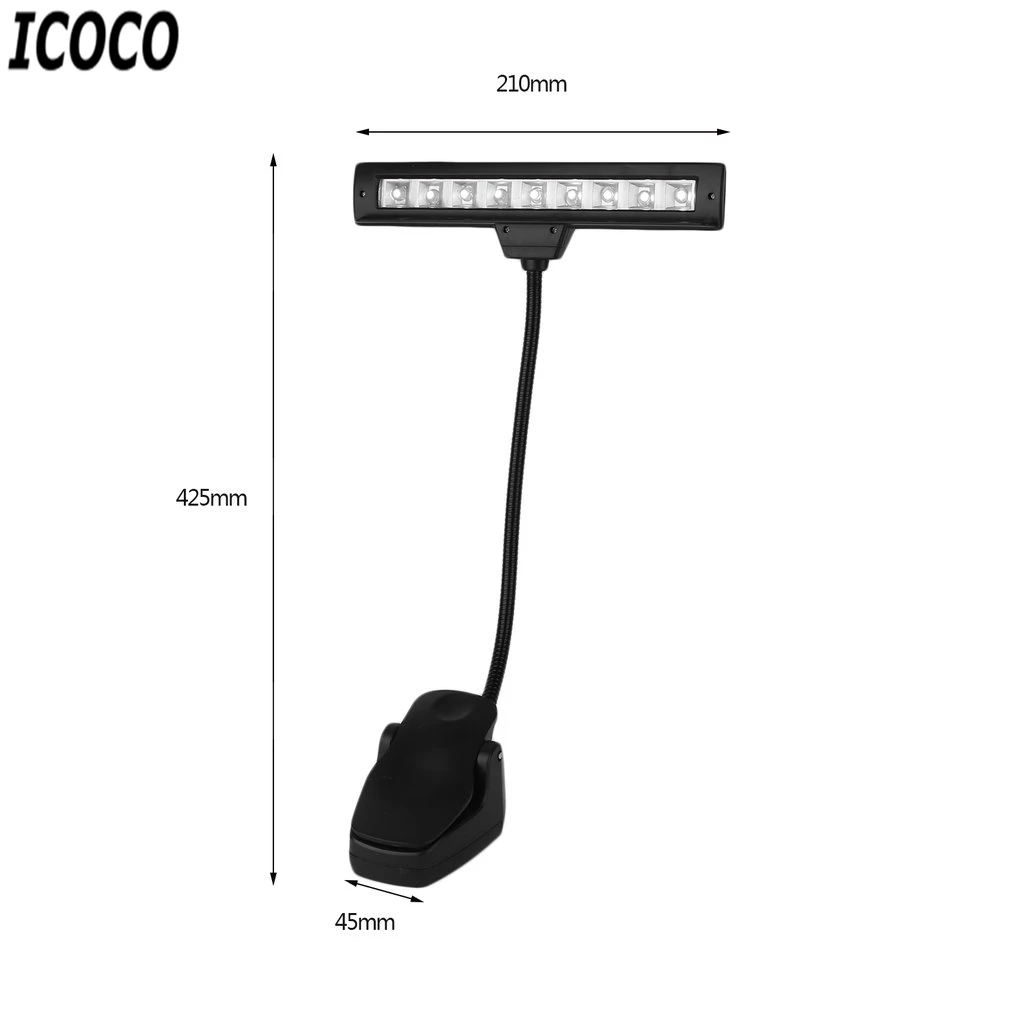 ICOCO 1 шт. Портативный 9 светодиодов 12 в зажим лампа гибкий светильник Зарядка музыка настольная лампа в виде книги с зарядным штекером новое поступление распродажа