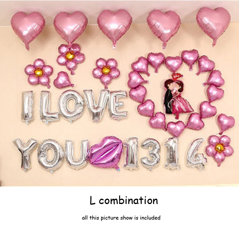 I LOVE YOU Свадебные воздушные шарики набор красочных латексных сердечных фольгированных шаров на День святого Валентина украшения для дня рождения - Цвет: L