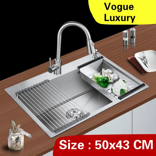 Free Shipping Home Luxury Small Kitchen Manual Sink Single Trough Free Shipping Home Luxury Small Kitchen Manual Sink Single Trough High Capacity Wash Vegetables 304 Stainless Steel 500x430 Mm