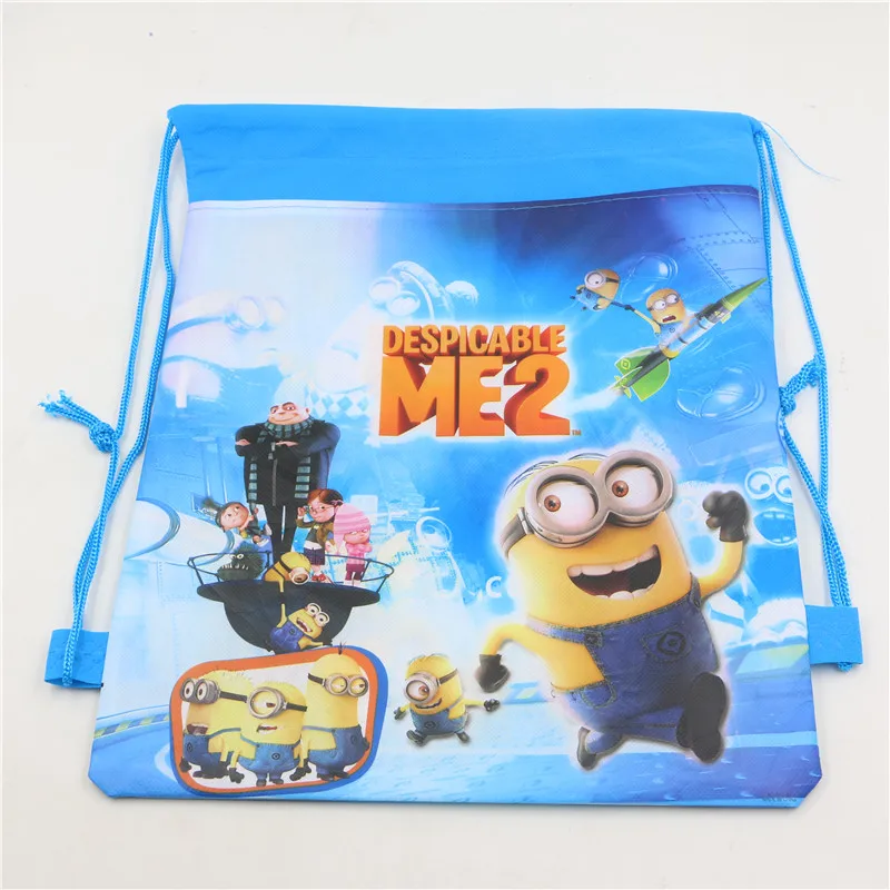 Мультфильм нетканого Миньоны drawstring рюкзак детей Для мальчиков и девочек