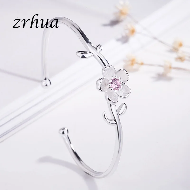 ZRHUA высокое качество 925 пробы серебряные крутые Элегантные Ювелирные наборы для женщин кулон ожерелье серьги, кольцо, браслет подарки с цветами