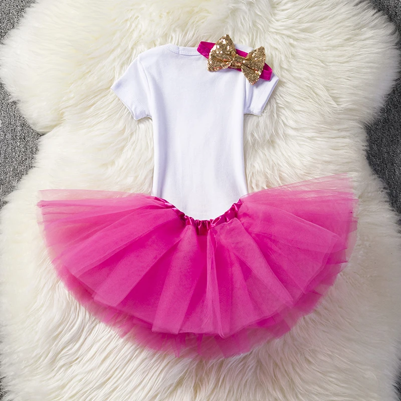 Платье для новорожденных девочек, одежда для первого дня рождения из 3 предметов(комбинезон+ платье-пачка+ повязка на голову), Детская праздничная одежда маленькой принцессы, Размер 0-12 месяцев