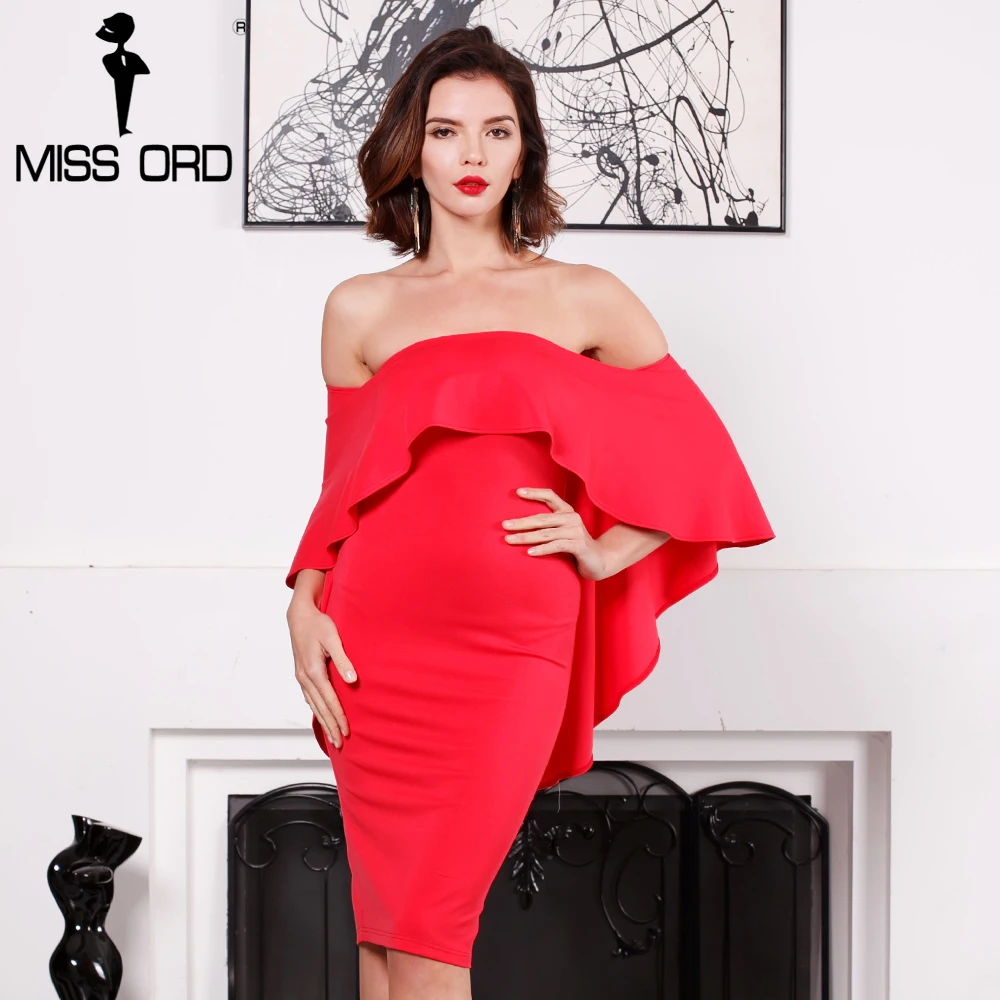 

Missord 2019 Sexy slash neck strapless ruffles backless split dress FT8181
