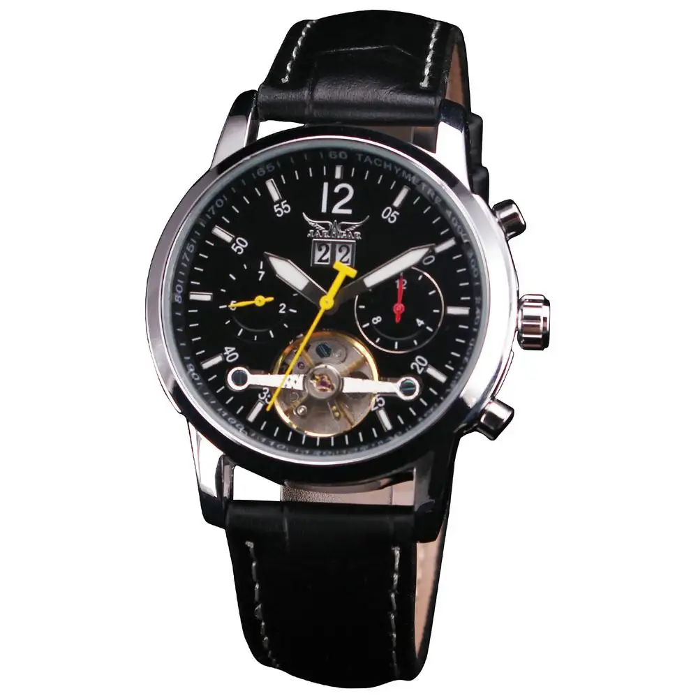 Men s Dress Leisure Mechanical Wrist Watch Tourbillon Colored Hands Genuine Leather Strap Concise Design Auto