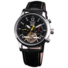 Men s Dress Leisure Mechanical Wrist Watch Tourbillon Colored Hands Genuine Leather Strap Concise Design Auto