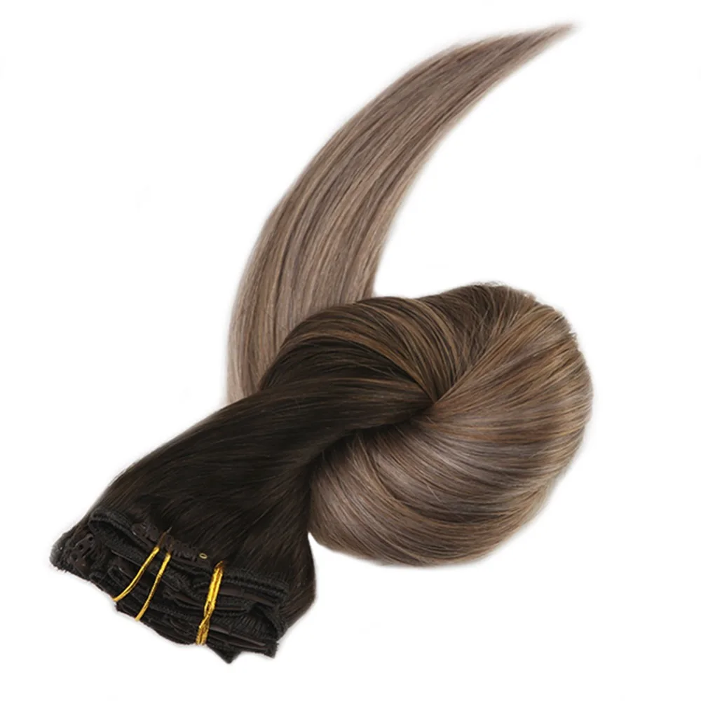Voller Glanz 10 Pcs Clip In Extensions Echthaar Haar Balayage Ombre Farbe 2 Verblassen Zu 6 Und 18 100g remy Haar Braun Wurzeln Clip Ins