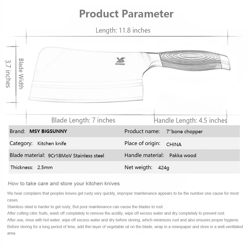 BIGSUNNY сверхмощный Высококачественный нож из нержавеющей стали 9Cr18MoV, нож для мясника, Многофункциональное использование для домашней кухни, " лезвие
