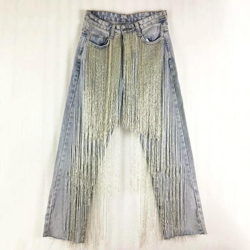 [EWQ] Новая летняя модная женская одежда с высокой талией и кисточками, потертые джинсовые штаны, облегающие джинсы WG60005L