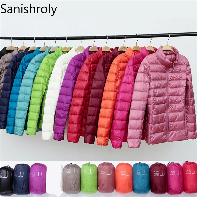 Новинка 2018 осенне зимняя женская тонкая куртка Sanishroly на белом утином пуху парка