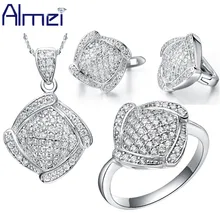 Almei 49% Off Bijuterias Plata Plaza Marco Completo de La Vendimia Flor de Cristal CZ Diamond Establece Mujer casamento 2017 T051