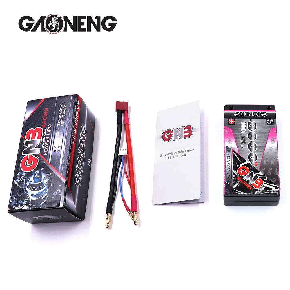 Gaoneng GNB 8000mAh 1S 3.8V HV 100C/200C Hardcase LiPo Battery 4.0 Bullet Plug for RC HPI HSP 1/8 1/10 Buggy RC Car Truck