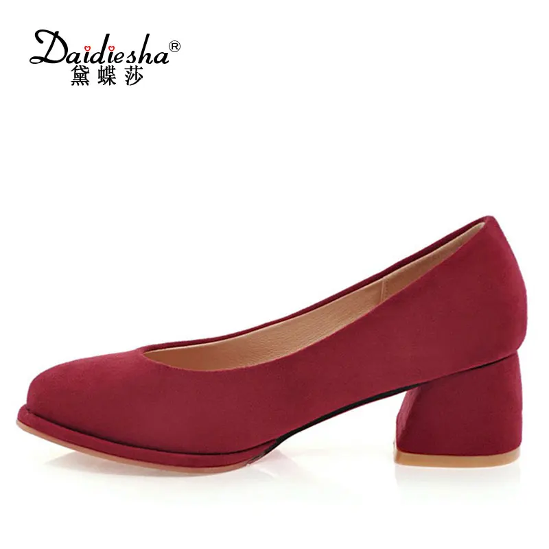 

Daidiesha Hot Sale Plus size Concise Ladies stylish shoes Velvet Hoof heels high pumps women Shallow Nice lady Med heels 5 cm