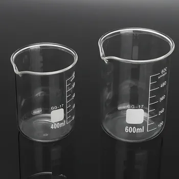 

Kicute 2Pcs/set Glass Beaker Set 400ml 600ml Graduated Transparent Borosilicate Glass Beaker School Study Laboratory Supplies