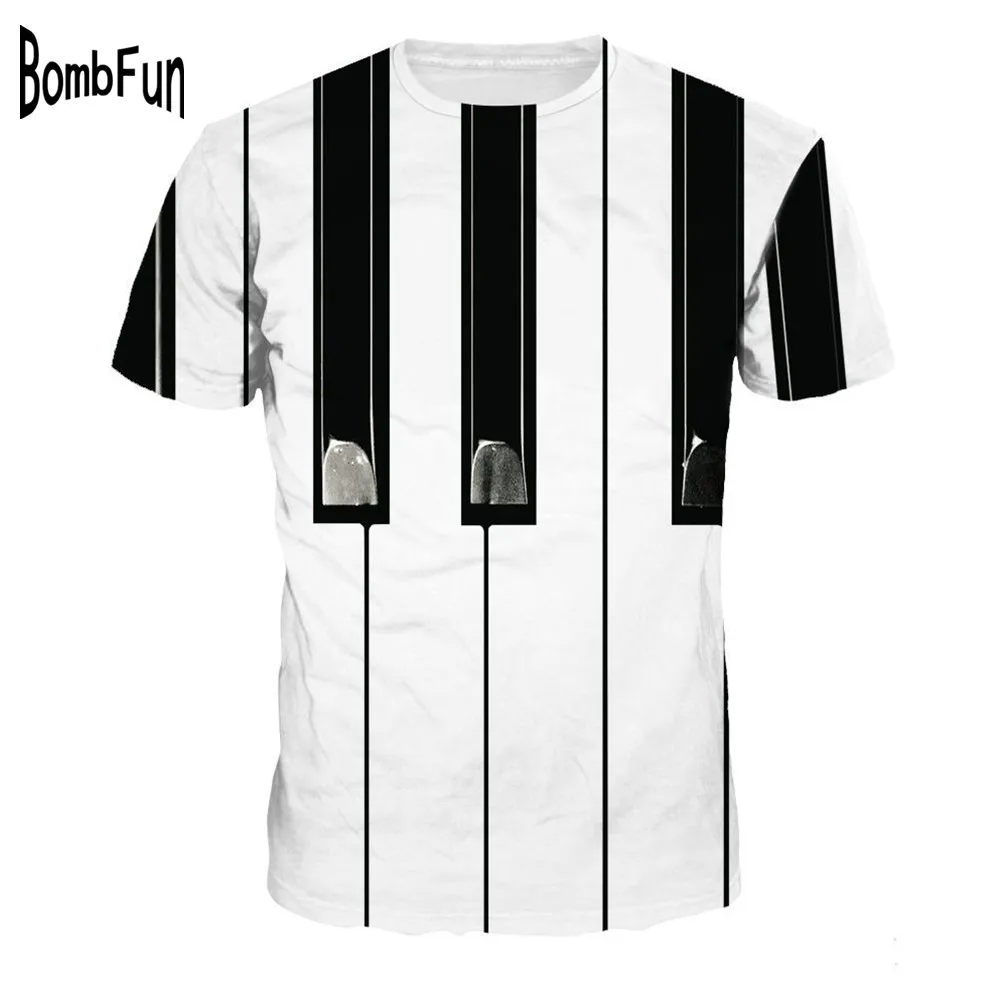 

BombFun Men T Shirt Summer Funny T-Shirts Piano 3d Printed T shirt Black White Couples Hip Hop Tee Streetwear Men&Women Tops