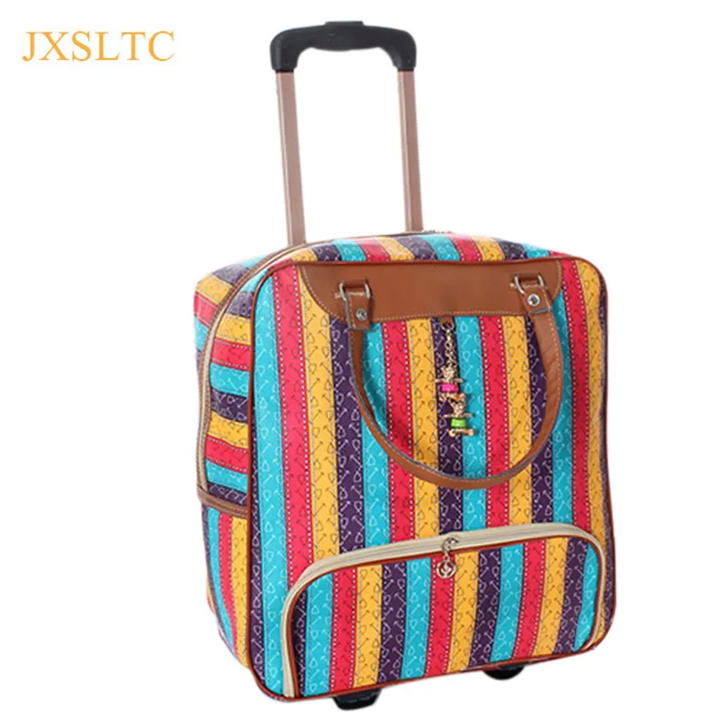 

JXSLTC 2018 New hot women Trolley travel storage Bag Large-capacity Suitcases bag on Wheels Travel Bags Organizer Women stripe