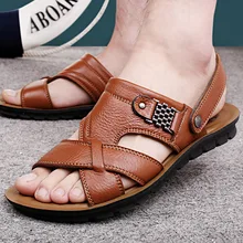 New Arrival Summer Fashion Men Genuine Leather mens Sandals flip flops Classic Breathable Casual Rome Sandals Shoes Brand 45-47