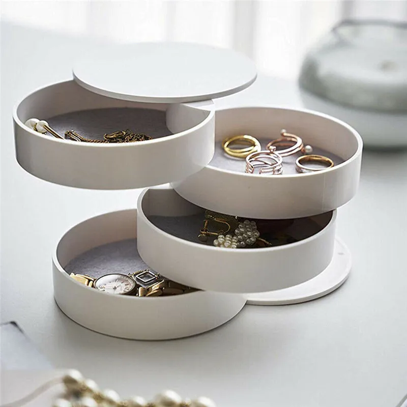 

2019 New Jewellery Multi-layer 360° Roll Case Box Organiser Storage Box Fashion Necklace Ear Ring Jewelry Display Box