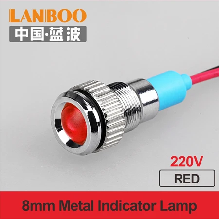 LANBOO 8 мм Предупреждение ющий светодиодный индикатор с проводом 3V12V24V220V380V светодиодный пилот, сигнальный огонь белый красный желтый синий зеленый - Цвет: 8mm-RED-(220V)