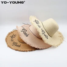 Yo-Young женские шляпы от солнца, пляжная шляпа, Повседневная летняя дамская шляпа с надписью Life Is Good, соломенная шляпа с большими полями, 56-58 см