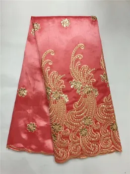 

Sequined African George Lace Fabric With Blouse And Stones India Purple Wedding Sequins Laces African Gold Line George Material