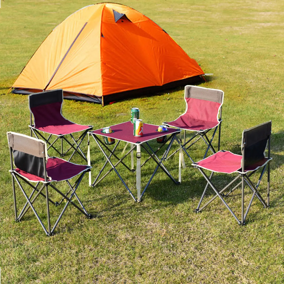 Giantex Portable Outdoor Furniture Set Table 4 Chairs Set Garden Camp Beach Picnic Folding Table Set with Carrying Bag OP3381RE Giantex Portable Outdoor Furniture Set Table 4 Chairs Set Garden Camp Beach Picnic Folding Table Set with Carrying Bag OP3381RE