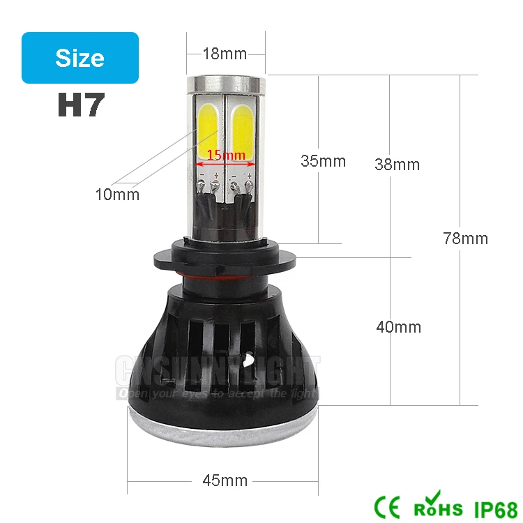 Cnsunny светильник 8000Lm G5 4 стороны 360 градусов светодиодный H4 H7 H11 9006/HB4 9005/HB3 COB автомобилей головной светильник накаливания 60 Вт постоянного тока 12В противотуманные светильник 6000K