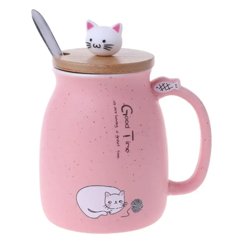 

Cat Ceramic Mug Coffee Heat-resistant Cup With Spoon Lid Drinkware Children Gift