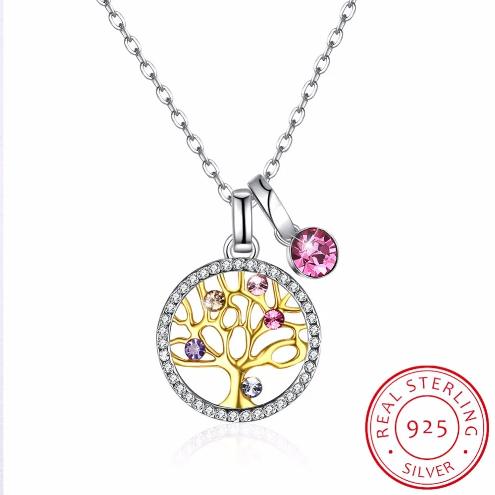 Lekani 925 Sterling Silver Tree Of Life Round Pendant Necklaces Crystal From Swarovski Women Fine Jewelry Collares De Prata Gift | Украшения