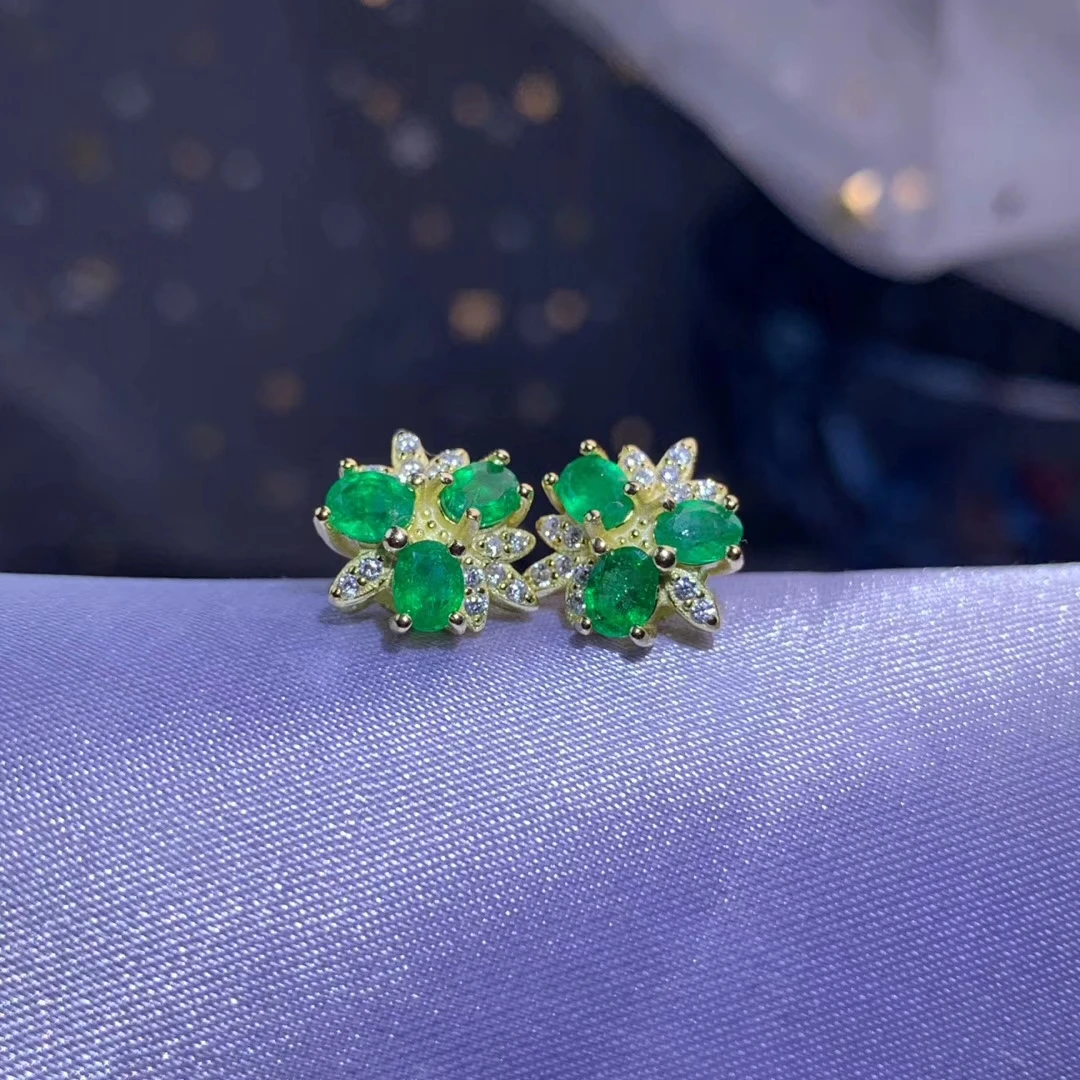 Зелёный Изумрудный камень серьги для женщин с серебряными ювелирными изделиями