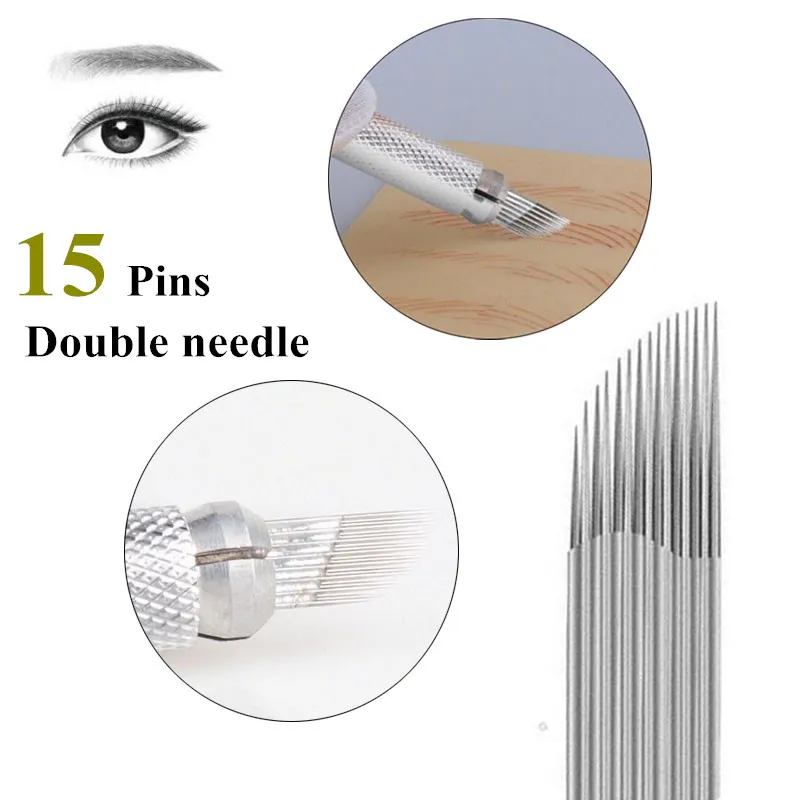 50Pcs 15 Pins Double Needles Blade For Permanent Eeybrow tattoo needle