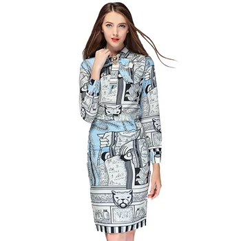 

Runway Designer Set 2017 High Quality Women Clothes Sets Spring Autumn Printed Long Sleeve Shirt Top + Skirt Suits NPD0166