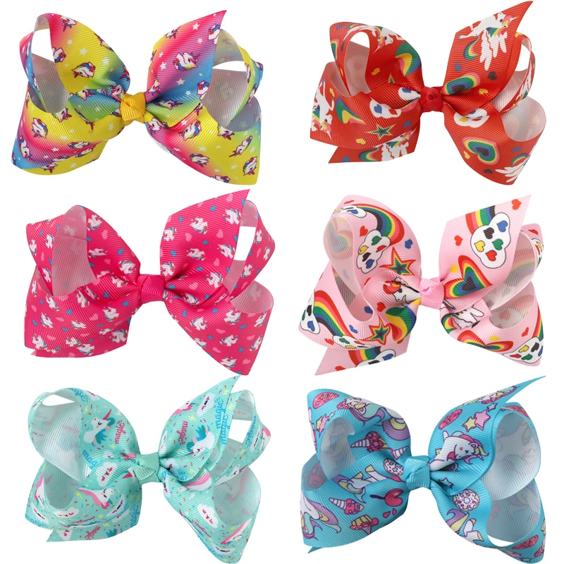 1PC 4.5" Cute Cartoon Rainbow Unicorn Hair Bow With Alligator Clip Girls Hairpins Hairgrips Party Dance Hair Accessories
