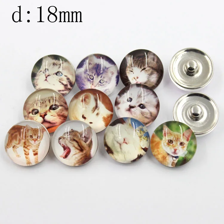 

18MM Crystal Glass Vivid Different Cat Breeds Snap Button For DIY Necklace , 20 pcs/lot , Free Shipping