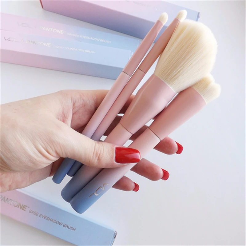 

Gradient Pink Color 4Pcs Makeup Brush Set Petal Powder Foundation Blush Eyeshadow Brush Panton Make up Brush Kit with Box