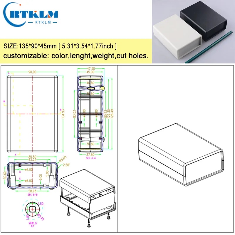 DIY instrument case plastic enclosure abs plastic project case housing desktop enclosure pcb design junction box 135*90*45mm