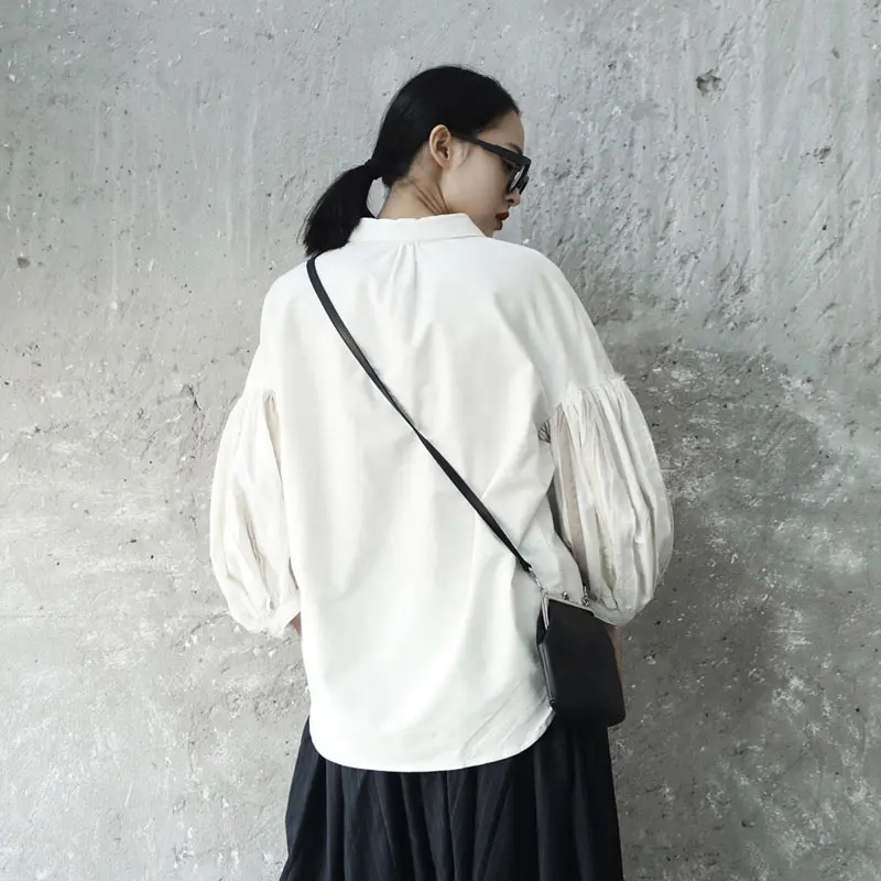 Tres Blusa Navidad Mujeres Manga Suelta Mujer Blanco Realshe Cuello Tops Casual De Cuartos Algodón Las Camisa Primavera 2019 Camisas Y fxwUC0