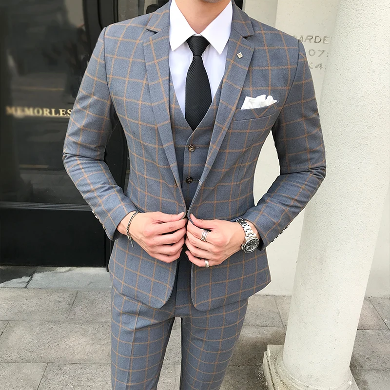 Abito scozzese grigio bordeaux blu Navy per uomo abito da sposo Slim Fit  abiti da uomo di alta qualità designer 2019 Q334 - AliExpress Men's Clothing