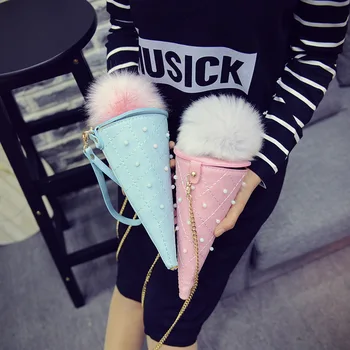 

Wholesale Direct Selling Real Flap Polyester 2016 Korean Ice Cream Cone Bag Hair Ball Shoulder Messenger Mobile Phone Chain0.24