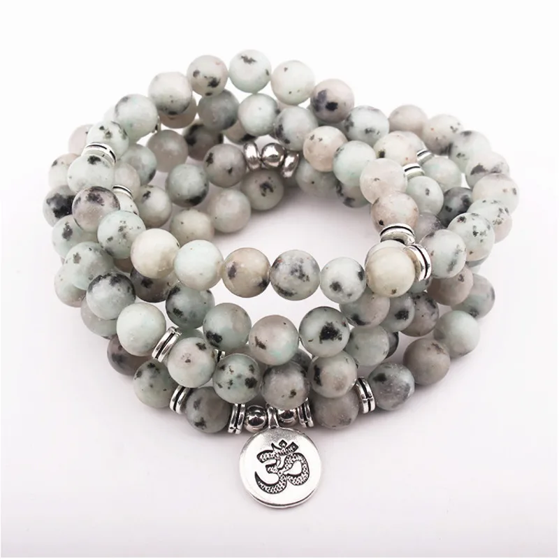 

Fashion Women Bracelet Matte Frosted Amazonite Beads With Lotus OM Buddha Charm Yoga Bangle 108 Mala Necklace Dropshipping