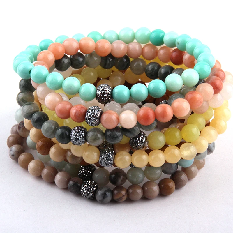 

Free Shipping Fashion Energy Bracelets Made Beautiful Mix Color Stone Bracelet 6mm 10pc different color/lot