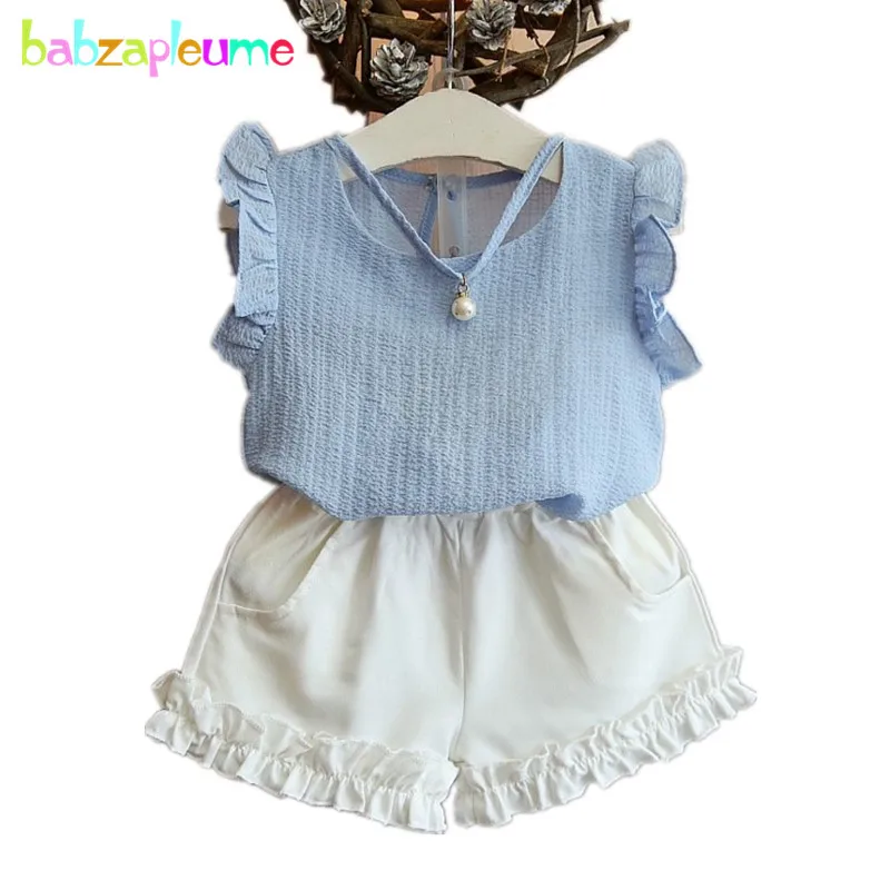 Girls Clothing Set Sleeveless Children Girls Tracksuit Chiffon Baby Sport Suits T-shirt + Short Pant 2pcs