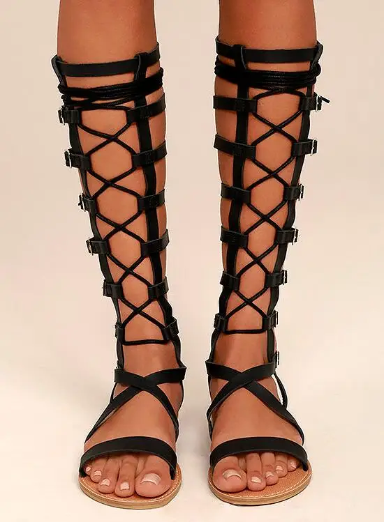 black cut out sandals
