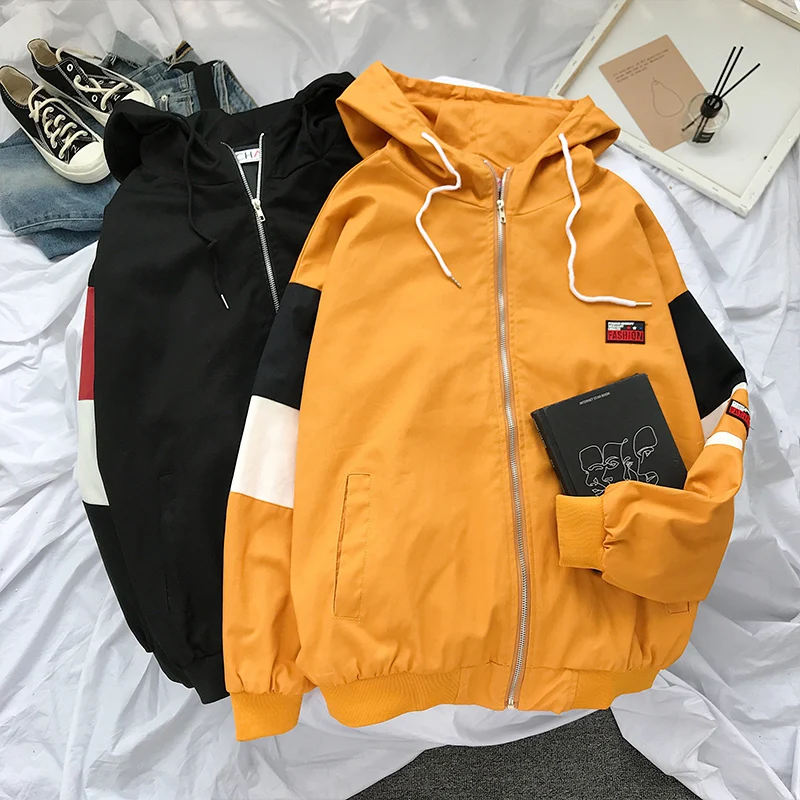 Fashion Casual Men's Jacket Spring And Autumn New M-2XL Stitching Loose Hooded Jacket Yellow Black Personality Youth Popular