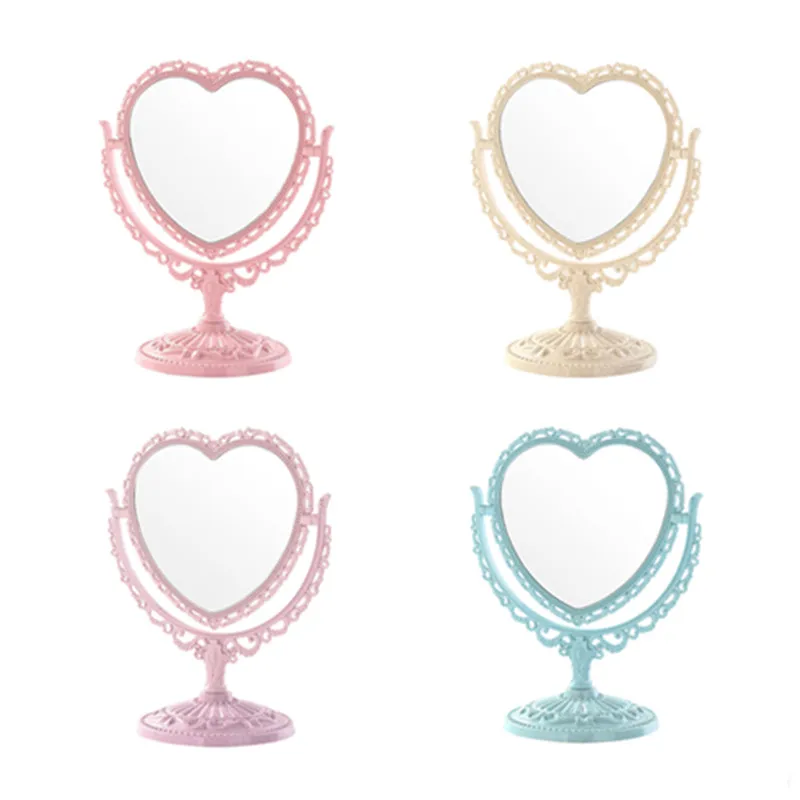 

Makeup Mirror Heart Shape Rotatable Stand Table Compact Mirror Plastic Dresser Pink Blue Beige Mirrors Cosmetic Tool 2 Sides