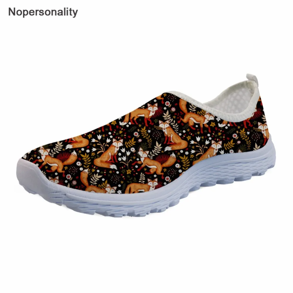 

Nopersonality Black Women Shoes Fox Print Summer Slip-on Loafers for Ladies Breathable Mesh Shoes Female Fashion Flat Sneakers