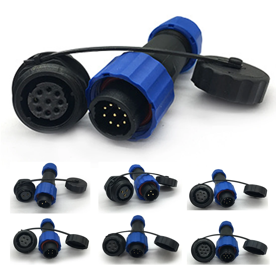 

2 3 4 5 6 7 9 Pin Waterproof Connector SP16 Type IP68 Cable Connector Plug & Socket Male and Female