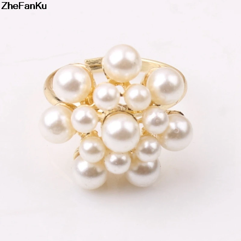 

Hot Fashion Imitation Pearl Jewelry Water Drop Imitation Pearl Flower Wedding Finger Ring For Women Gift