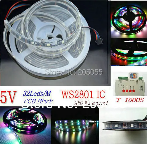 5 м WS2801 цифровая адрессветодиодный RGB Светодиодная Волшебная цветная полоса 32