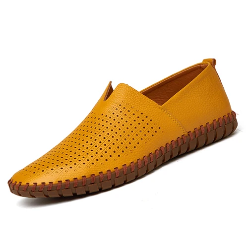 URBANFIND/мужские лоферы без шнуровки; обувь для вождения; большие размеры 38-47; дизайнерская мужская повседневная обувь на плоской подошве ручной работы; весенне-летняя обувь - Цвет: Yellow Hollow